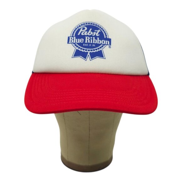 Pabst Blue Ribbon Beer Mesh Foam Snapback Cap Trucker Baseball Logo Patch Hat - Picture 13 of 14